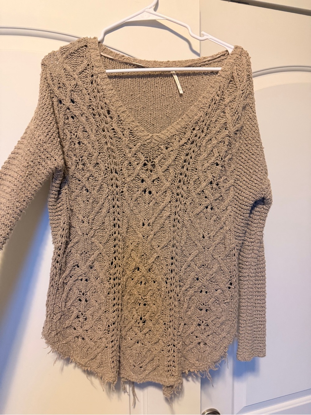 Free People - Women's V-Neck Open Knit Sweater - Beige